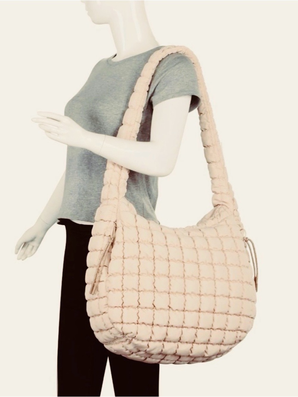 Urban Fit by Urban Expressions Plush Quilted Shoulder Hobo Bag in Blush